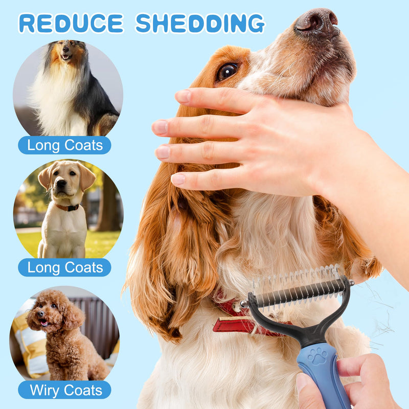 Pet Grooming Brush and Metal Comb Combo,Rake and Brushes for Small, Medium & Large Dogs,Pet Self Cleaning Slicker Brush Hair Remover Grooming Tool for Dogs & Cats,bule blue - PawsPlanet Australia