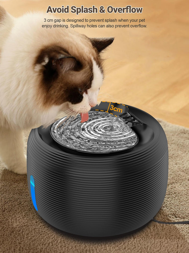 SIBAYS Cat Water Fountain, 3.5L/118oz Large Capacity Pet Water Fountain Cat Fountains for Drinking, Automatic Quiet Dog Water Bowl Dispenser with LED Light & Water Level Window(FS77, Black) - PawsPlanet Australia