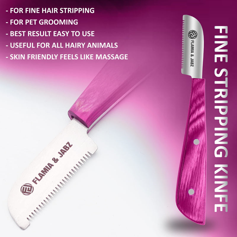 FLAMIA & JABZ FJ Professional Stripping Knife kit (6 pieces set) for Dogs & Pets, Wooden Handle Grip with Stainless Steel Blade (Right handed) (Pink) Pink - PawsPlanet Australia