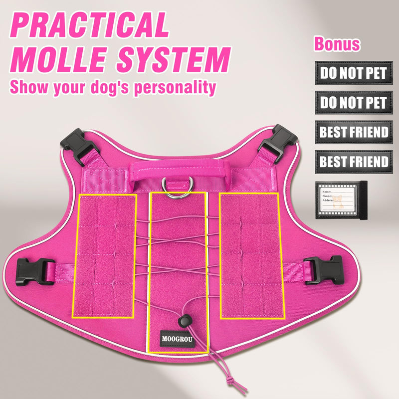Tactical Dog Harness Medium Sized Dog,No Pull Military Dog Vest with Handle,Reflective Heavy Duty Pet Harness for Walking Hiking Training Pink M Hot Pink