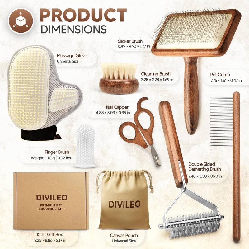 Premium Waterproof Wooden Pet Grooming Kit – Professional Deshedding, Dematting & Nail Trimming Set for Dogs, Cats & Small Pets – 10-Piece Gift Box with Canvas Pouch - PawsPlanet Australia