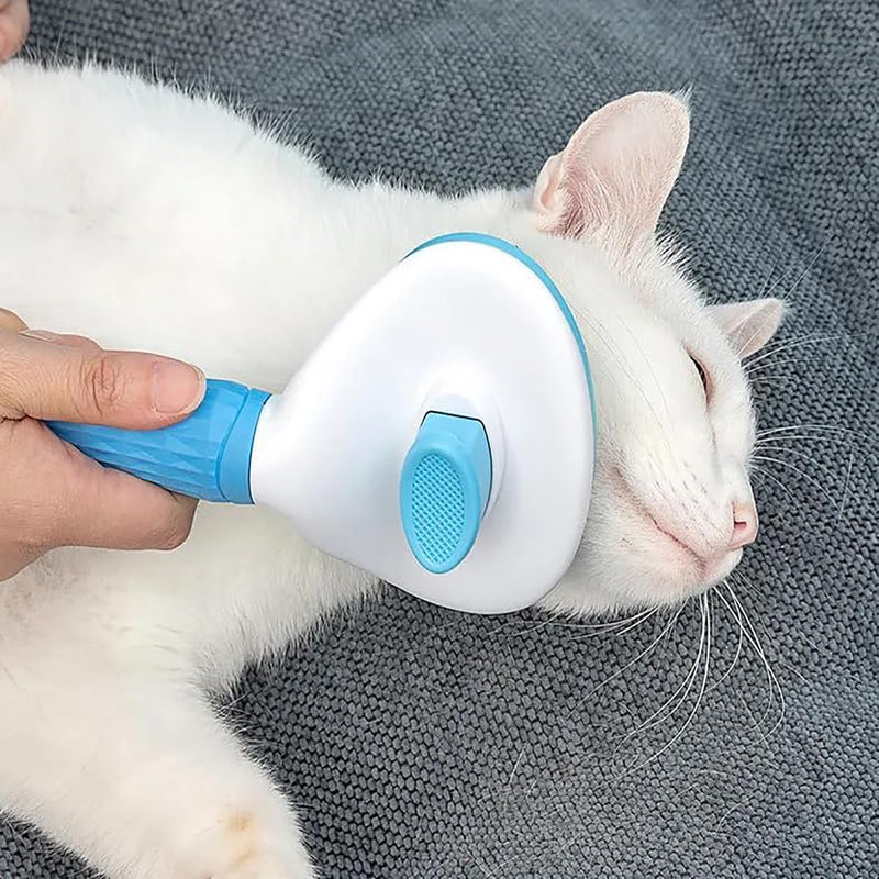 Self Cleaning Pet Slicker Brush, One-Press Release Button Pin Brush for Cats/Rabbits, Long Haired Shedding Grooming Comb, Cat Dander Brushes for Long Hair with Hair Removal Gloves (Blue) Blue - PawsPlanet Australia