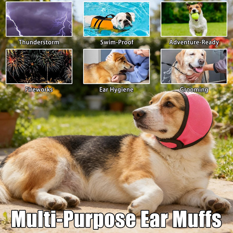 2 Pcs Dog Ear Defenders,Dog Snood Swim Ear Protectors,Waterproof Adjustable Warm,Calming Noise-Reducing Ears Muffs for Dogs(M)