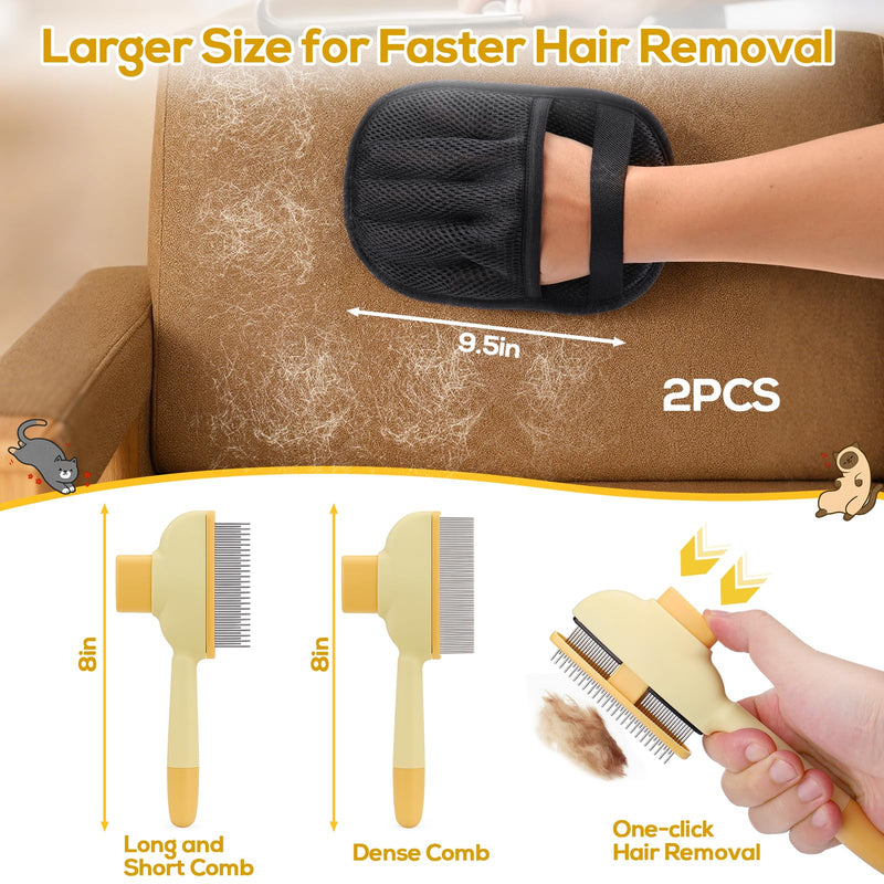 BABORUI Pet Hair Removal Glove - 2 Pack Five Finger Electrostatic Gloves Pet Hair with 2Pcs Flea Comb, Dog and Cat Hair Removal Tool for Furniture Car Couch Carpet Clothes - PawsPlanet Australia