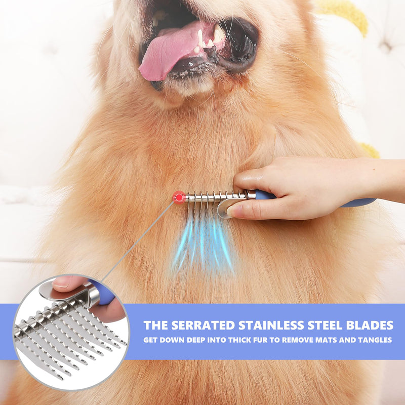 Dematting Comb for Dogs Poodle Doodle, Dematting Rake & Detangling Dual-Sided Comb Tool for Long Curly Haired Poodle Doodle Goldendoodles & Any Mix, Grooming Brush Kit for Removing Mats and Tangles Blue - PawsPlanet Australia