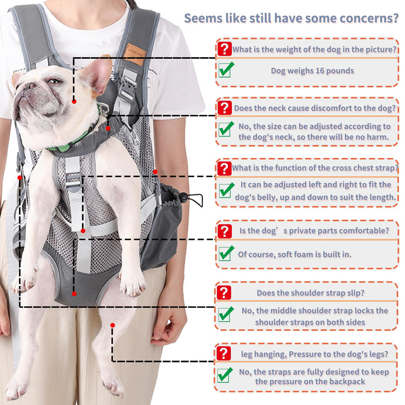 Dog Carrier Backpack - Legs Out Front Facing Pet Carrier Backpack for Small Medium Dogs, Hands-Free Dog Front Carrier, Easy-fit Adjustable Dog Carrying Backpack for Walking Hiking Bike and Motorcycle Grey - PawsPlanet Australia