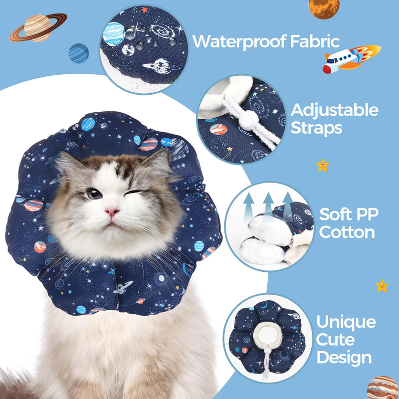 ComSaf Cat Cone Collar Soft, Protective Adjustable Cat Cones to Stop Licking After Surgery, Comfortable Lightweight Elizabethan Collar for Kitten Prevent from Licking Wounds, Not Block Vision Planet S (Neck:5.5-9 in)
