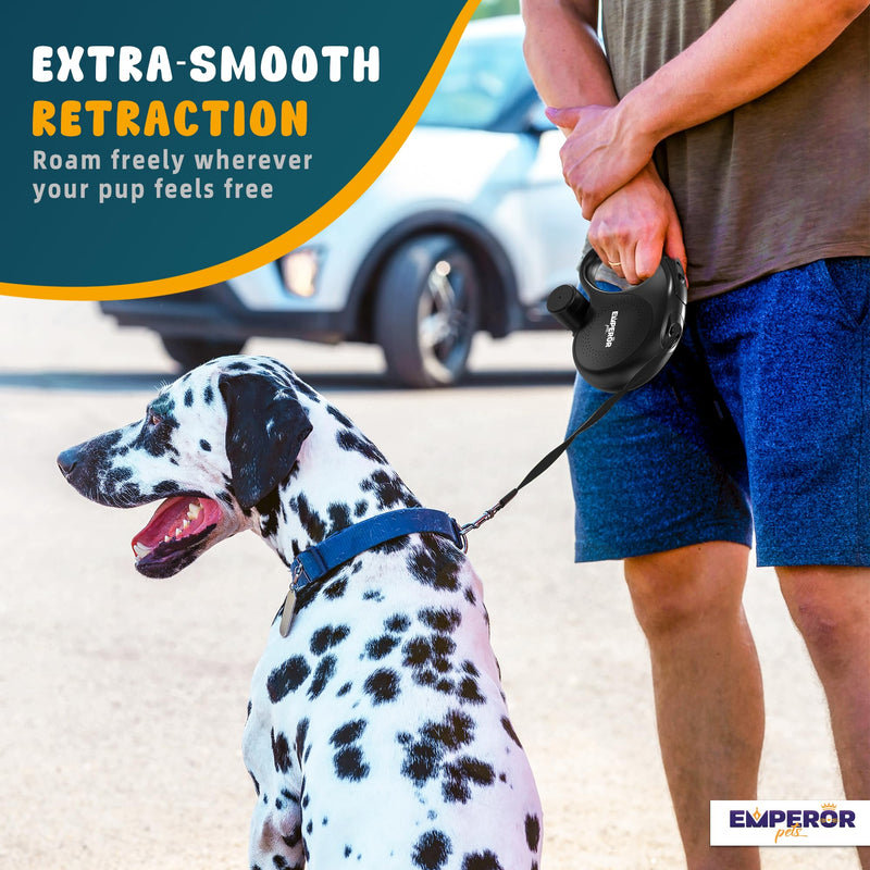 Emperor Pets 26 ft Retractable Dog Leash Black - Heavy Duty Retractable Pet Leash with Anti-Slip Grip for Medium to Large Dogs up to 110 lbs -Aura BB26 26 ft (8m) - PawsPlanet Australia