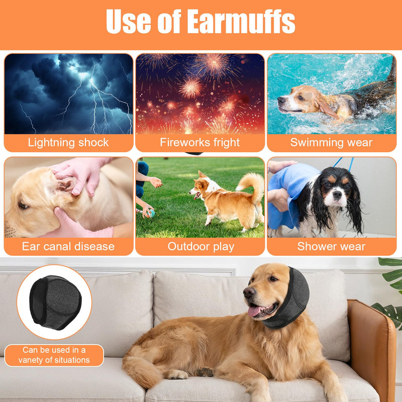 Dog Ear Muffs for Noise Protection, Waterproof Calming Ear Covers for Bath No Shake, Adjustable & Breathable for Thunder, Fireworks, Grooming & Travel (Gray, Small: Head Circumference 10"-14")