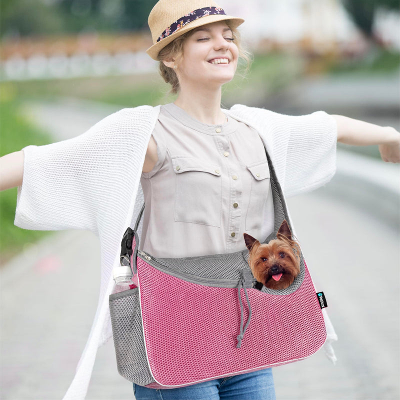 PetAmi Small Dog Sling Carrier, Soft-Sided Crossbody Puppy Carrying Purse Bag, Adjustable Sling Pet Pouch to Wear Medium Dog Cat Travel, Dog Bag for Traveling, Poop Bag Dispenser, Max 10 lbs, Pink - PawsPlanet Australia