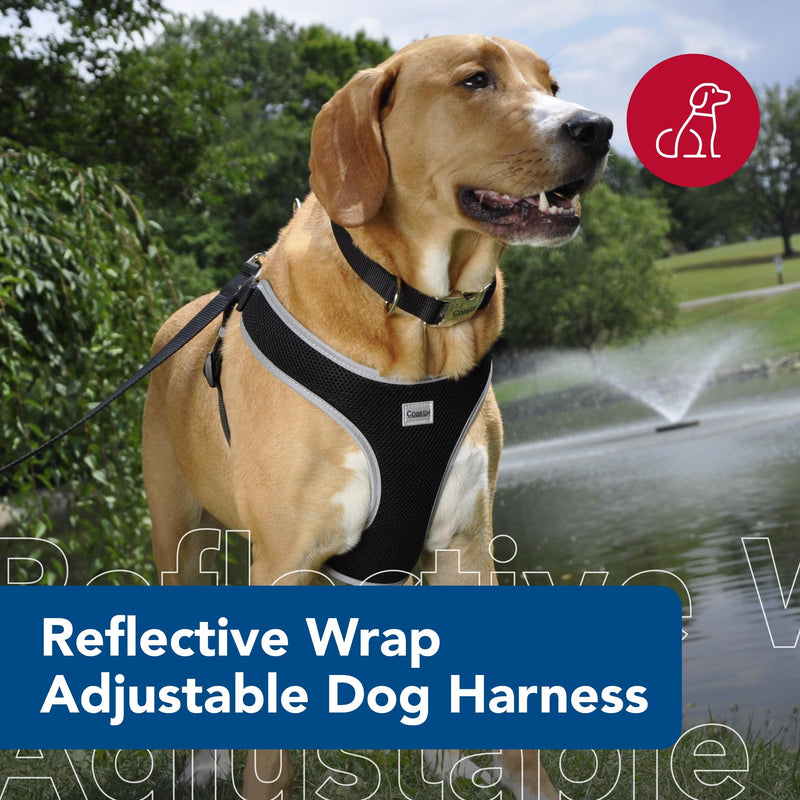 Coastal Pet Comfort Soft Reflective Wrap Adjustable Dog Harness - No-Pull Dog Harness for Small & Large Dogs - Black - 5/8" x 19"–23" - PawsPlanet Australia