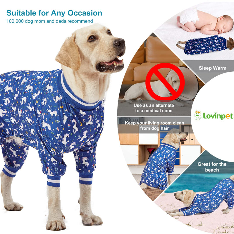 LovinPet Large Dog PJS Clothes: Wound Care/Post Surgery Mastiff Shirt, Lightweight Stretchy Knit Dog Pajamas, Mermaids & Unicorns Blue and White Print, Mastiff Pajamas, Pet PJ's/Medium Medium - PawsPlanet Australia