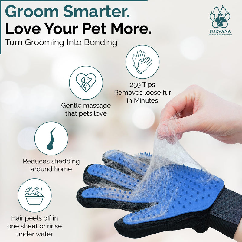 Pet Grooming Gloves for Dogs & Cats – Premium 259-Tip Deshedding & Massage Mitts, Easy-Peel Hair Removal, Adjustable Strap, 1 Pair (Blue/Pink) (Blue) Blue - PawsPlanet Australia