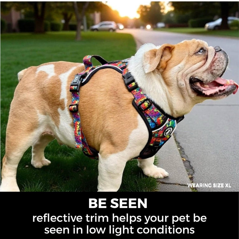 WAG TRENDZ Medium Dog Harness | Dog Harness for Medium Dogs | Front Clip No Pull | Padded Chest Comfort | Breathable Air Mesh | Reflective | Street Graffiti | M - PawsPlanet Australia