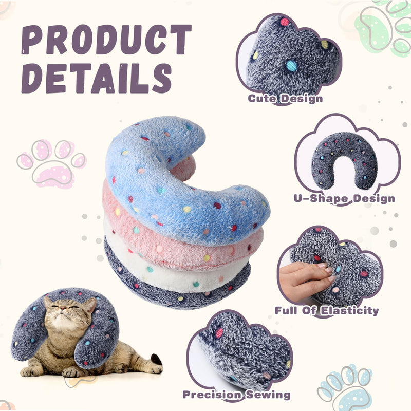 Sweetude 4 Pcs Pillows for Cats Puppy Bed Soft Fluffy Pet Calming Toy Half Donut U Shaped Pet Neck Pillow Training Toy Joint Relief Cervical Protection(Polka Dot,Medium) Polka Dots Medium - PawsPlanet Australia