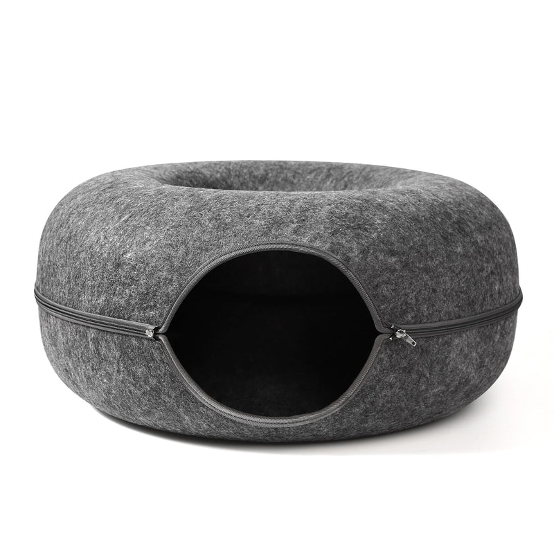 Indoor Cat Tunnel Bed - Cat Bed - Cat Donut Tunnel - Universal for All Seasons - Cat Play Tunnel - Cat Donut Bed - Peekaboo Cat Cave - Cat Tunnel (20x20x10 Medium, Dark Gray) - PawsPlanet Australia