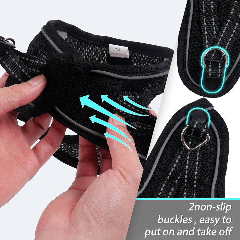 Dog Harness for Small Dogs, Small Dog Harness and Leash Set, Honeycomb Grid, Reflective Lightweight Harness & Anti-Twist Pet Lead,Dog Harness(Multi Color, Size: XS-S-M) (XS, Black) - PawsPlanet Australia