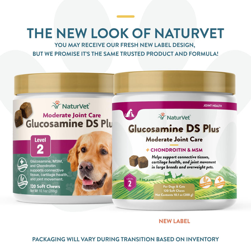 NaturVet – Glucosamine DS Plus - Level 2 Moderate Care – Supports Healthy Hip & Joint Function – Enhanced with Glucosamine, MSM & Chondroitin – for Dogs & Cats–120 Soft Chews Glucosamine-DS Level 2 120 Soft Chews