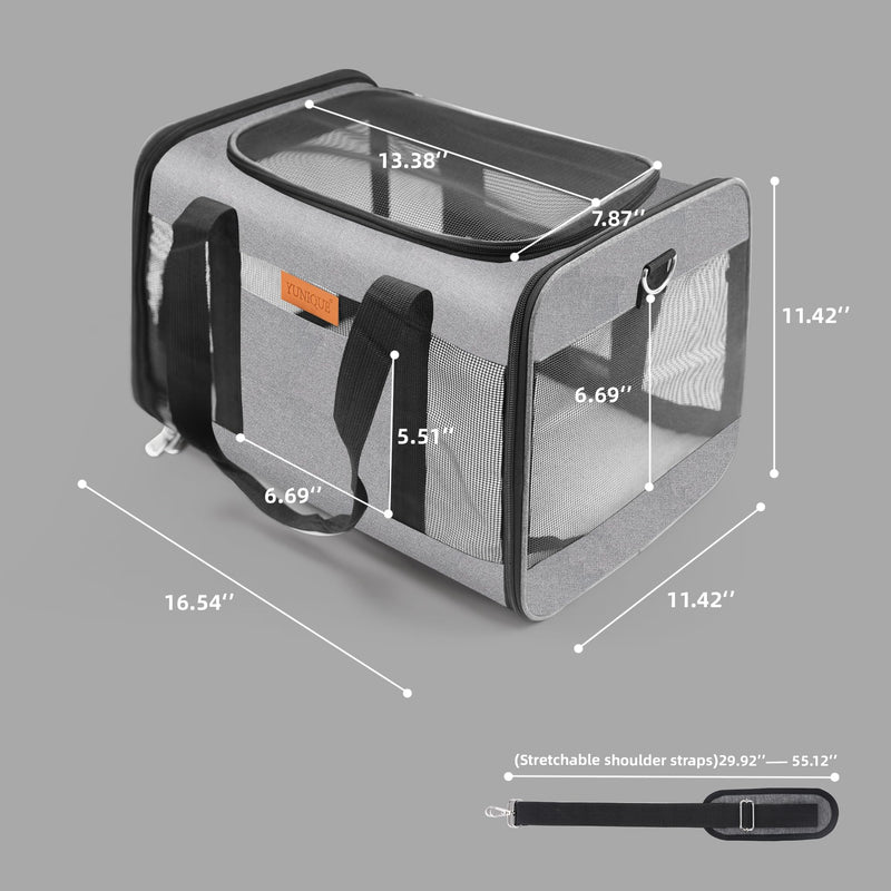 YUNIQUE Soft-Sided Cat & Dog Carrier for Pets Up to 15 Lbs, Airline Approved Collapsible Travel Puppy Carrier with Lightweight Fabric Design (Grey) grey - PawsPlanet Australia
