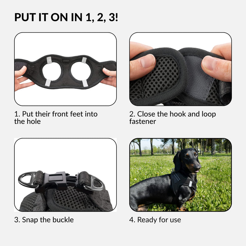 CollarDirect Step-in Reflective Dog Harness - Any Weather Air Mesh for Small and Medium Dogs Easy to Put On and Off (Size M, Black) - PawsPlanet Australia
