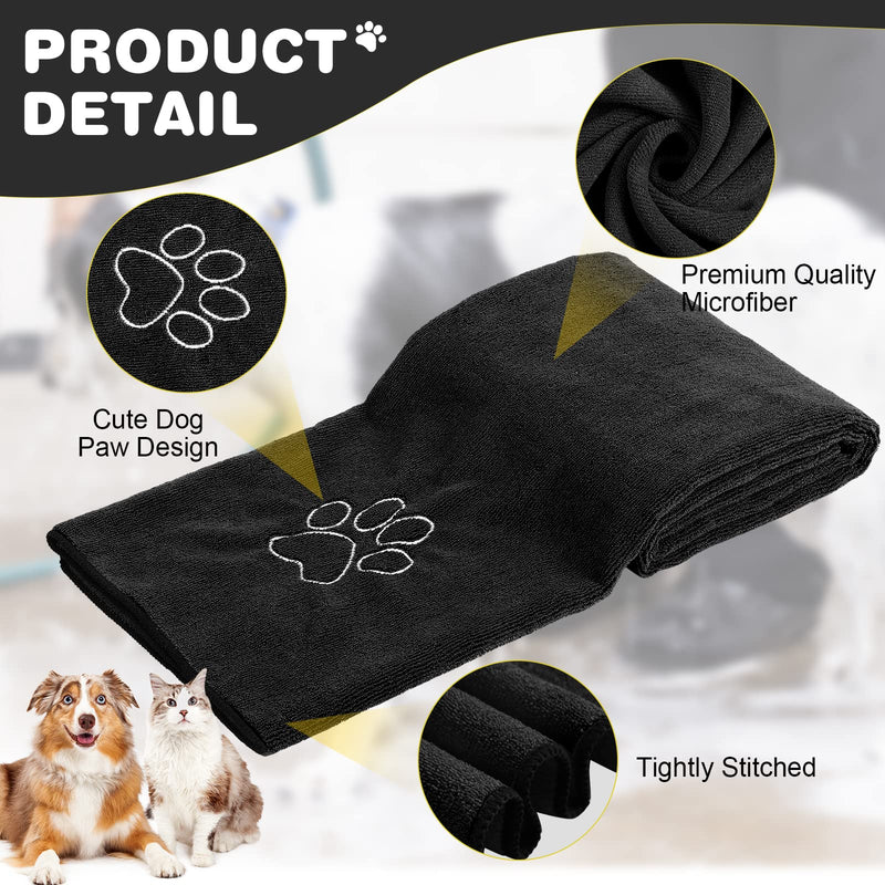 Chumia 4 Pack Dog Towels for Drying Dog Large Microfiber Dog Towels Grooming Towels Absorbent Soft Pet Bath Towels with Embroidered Paw for Small Medium Large Dogs Cats Bathing(Black,16 x 32 Inch) 16 x 32 Inch Black - PawsPlanet Australia