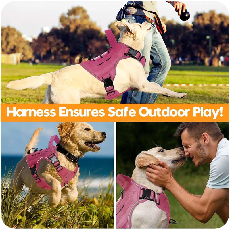 Tactical Dog Harness for Large Dogs,No Pull Military Dog Vest with Handle,Reflective Heavy Duty Pet Harness for Walking Hiking Training Pink L Hot Pink - PawsPlanet Australia