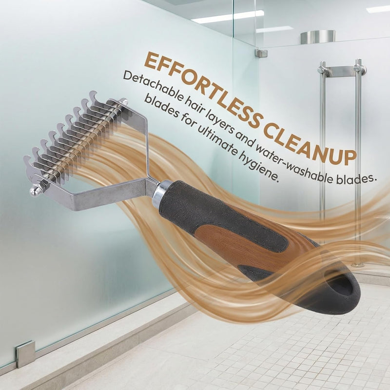 Pro Large 2-Sided Undercoat Rake, Deshedding Dematting Comb, Detangler Brush for Mats, Tangles & Shedding, Stainless Steel Blades, ABS Handle, Ideal for Long Haired Cats, Dogs and Rabbits - PawsPlanet Australia