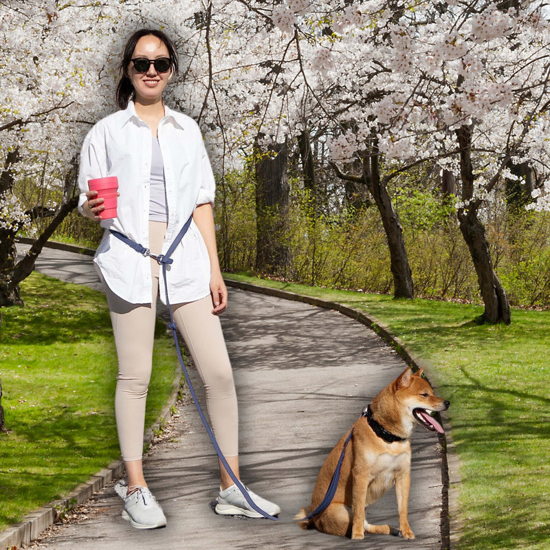 Heavy Duty Hands Free Dog Leash for Medium to Large Dogs for Comfortable Running, Jogging Walking | Dual D-Rings | Soft Padded Traffic Handle | Both Ends 360 Rotating Carabiners (Leash Length 7.7 ft) Navy Dual Side Ring - 7.7 ft - PawsPlanet Australia