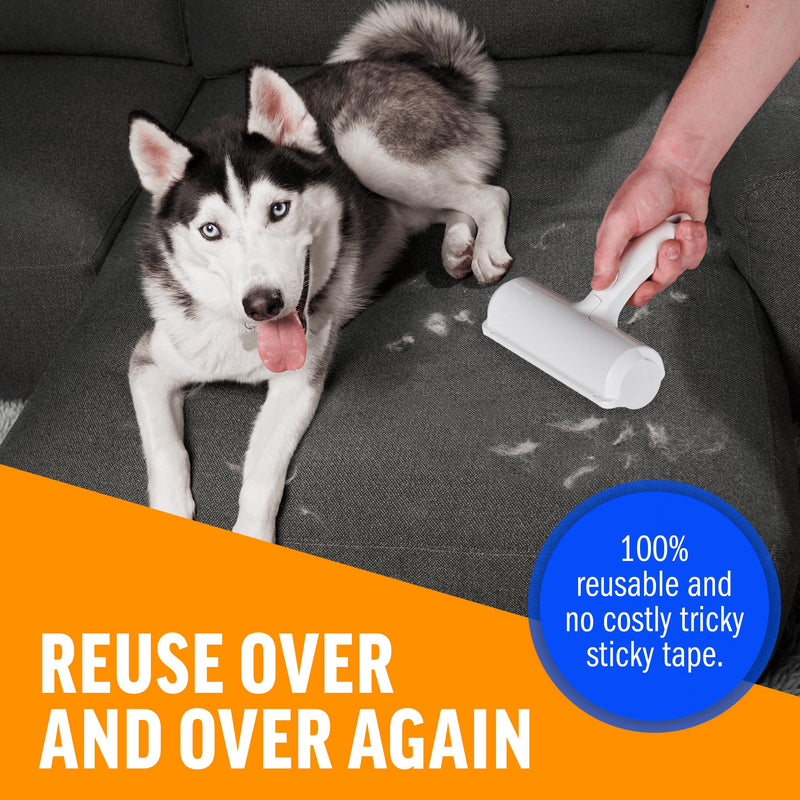 Chom Chom Roller Pet Hair Remover and Reusable Lint Roller - ChomChom Cat and Dog Hair Remover for Furniture, Couch, Carpet, Clothing and Bedding - Portable, Multi-Surface Fur Removal Tool White - PawsPlanet Australia