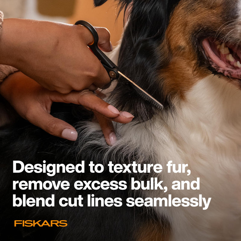 Fiskars Pet Blending Scissors, Durable Precise Blending Scissors, Serrated Teeth and 5-Point SoftGrip™ Handle, 6.5" - PawsPlanet Australia