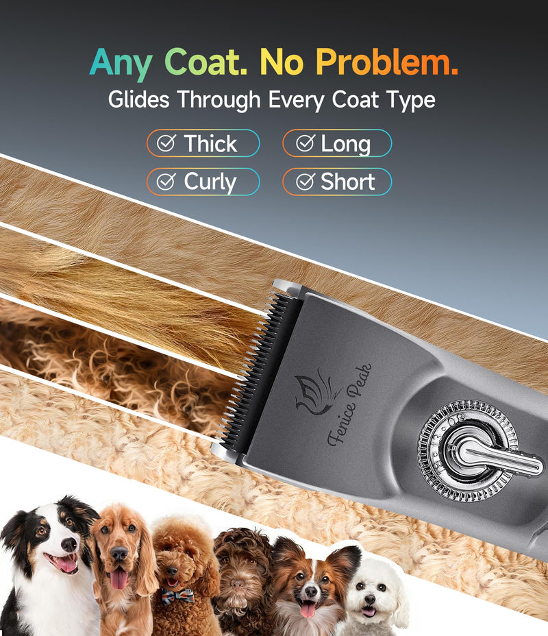 Professional Cordless Dog Grooming Clippers, 12-Hour Runtime, Replaceable 440C Stainless Steel Blade, 3-Speed Quiet Electric Pet Hair Trimmer for Thick, Curly & Matted Coats, Groomer & Home Use, Grey Clipper+10FC Blade