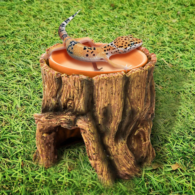 Reptile Hide Cave Resin, 2 in 1 Reptile Hideout Cave and Food Tray, Reptile Shelter with Detachable Food Bowl, Leopard Gecko Keeper Habitat Help Shedding for Amphibian, Snake, Lizard, Turtle - PawsPlanet Australia