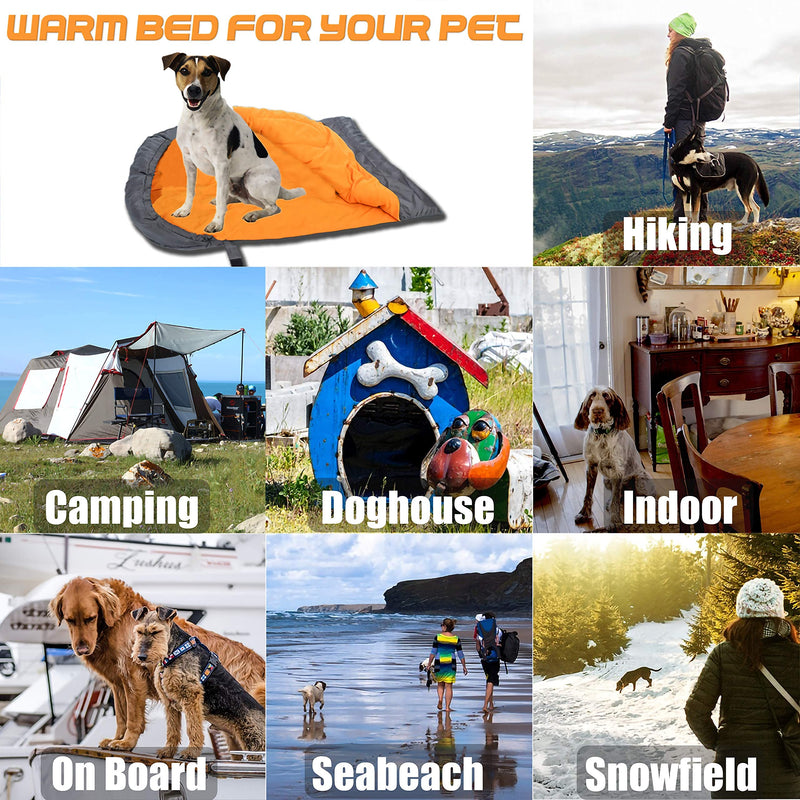 OROOTL Dog Sleeping Bag with Storage Bag, Portable Waterproof Warm Bed for Pets Traveling Camping Hiking Backpacking Puppy Sleeping Bag Indoor Outdoor Cold Weather Pet Gear Orange - PawsPlanet Australia