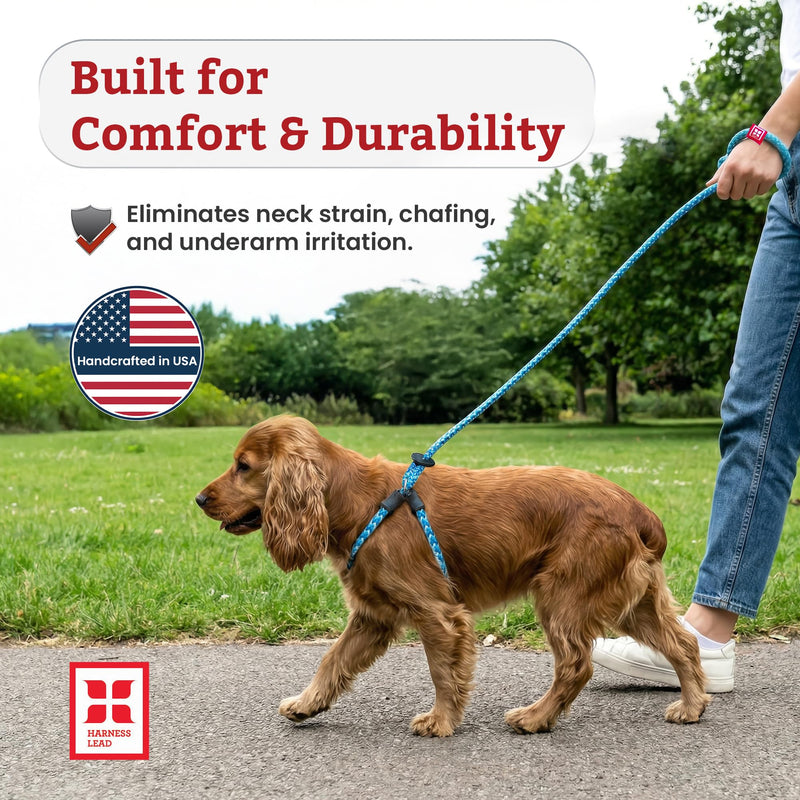 Harness Lead No Pull Dog Harness and Leash Set, Anti Pull Dog Harness for All Breeds and Sizes, One-Piece Cushioned Rope Design Safely Prevents Escaping and Pulling (Small/Medium, Blue/Multi) Small/Medium (14-40 lbs) - PawsPlanet Australia