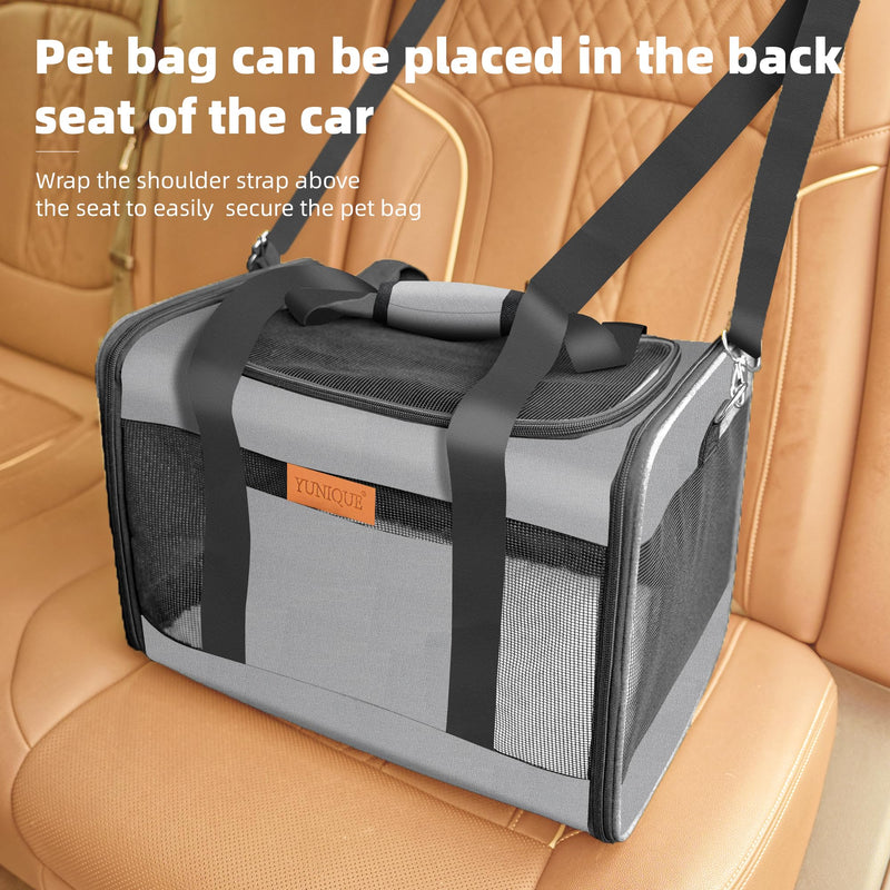 YUNIQUE Soft-Sided Cat & Dog Carrier for Pets Up to 15 Lbs, Airline Approved Collapsible Travel Puppy Carrier with Lightweight Fabric Design (Grey) grey - PawsPlanet Australia