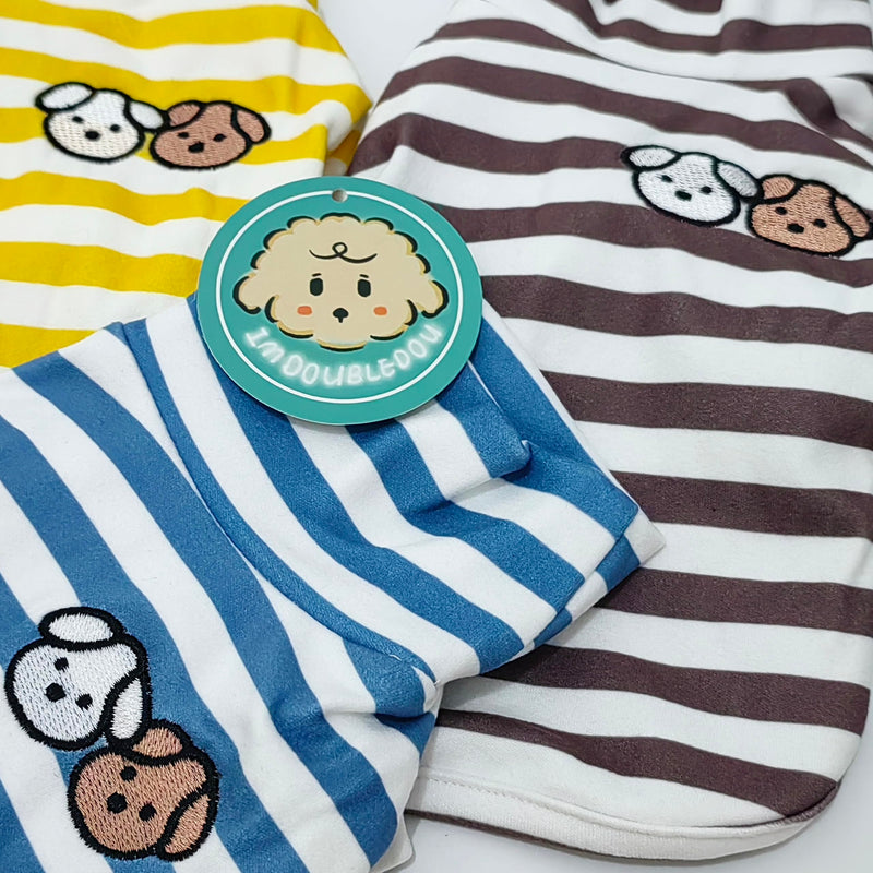 Turtleneck Dog Sweater Cute Doggie Embroidery Super Soft Dog Sweatshirt Dog Shirt Stretchy Striped Puppy Pullover for Cats Small Medium Large Dog(X-Large, Yellow Striped) X-Large - PawsPlanet Australia