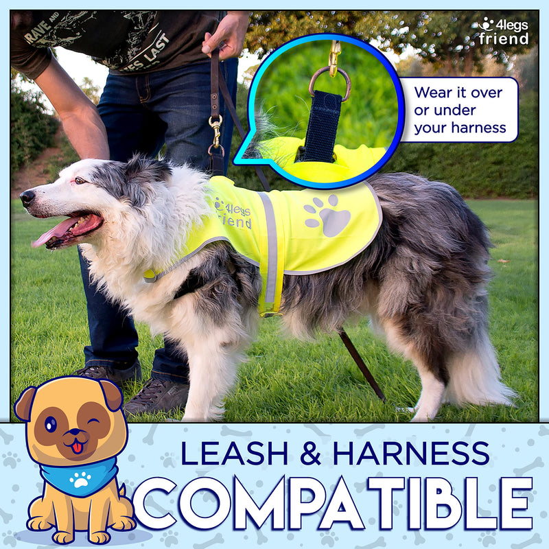 Safety Yellow Reflective Lightweight Fleece Vest with Leash Hole 5 Sizes - High Visibility Coat for Outdoor Activity Day and Night, Keep Your Dog Visible, Safe from Cars & Hunting Accidents Small