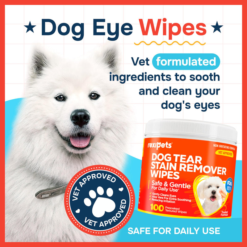 Dog Eye Wipes - Tear Stain Remover for Dogs - Remove Discharge & Mucus Secretions - 100 Soft Presoaked & Textured Eye & Face Wipes - PawsPlanet Australia