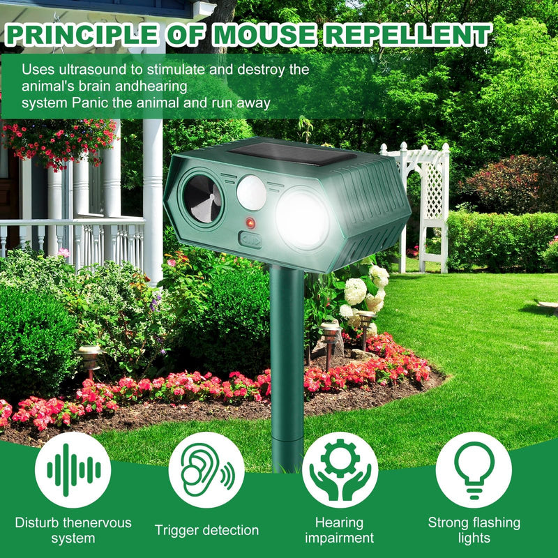 2025 Solar Animal Repellent,Upgraded Ultrasonic Cat Repellent Outdoor,Waterproof Deer Deterrent for Bird Dog Skunk,Squirrels Deterrent with Motion Detection Flash Lights for Farm Patio (2 Pack) 2