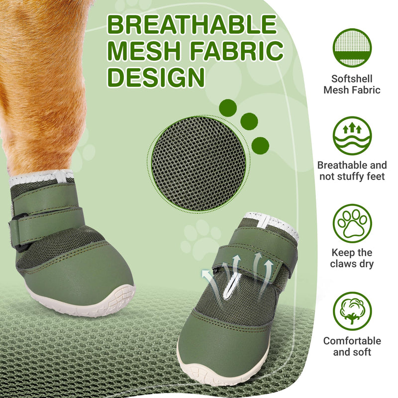 DcOaGt Dog Shoes for Large Dogs, Mesh Breathable Dog Boots & Paw Protectors for Hot Pavement Summer Winter Snow, 360° Anti-Slip Dog Booties for Hiking/Walking,Military Green 4PCS(Size 8) Military Green-Mesh Size 8:for paw width 3.0-3.2 inches (Pack of 4) - PawsPlanet Australia