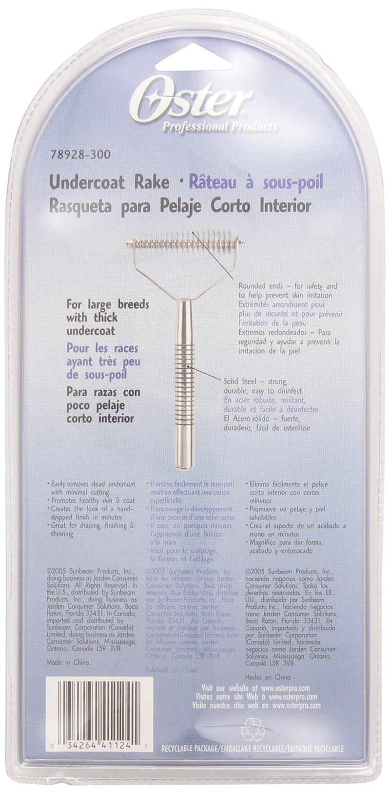 Oster Dog Rake and Shedding Brush, 18-Tooth Coarse, Wide (078928-300-000)