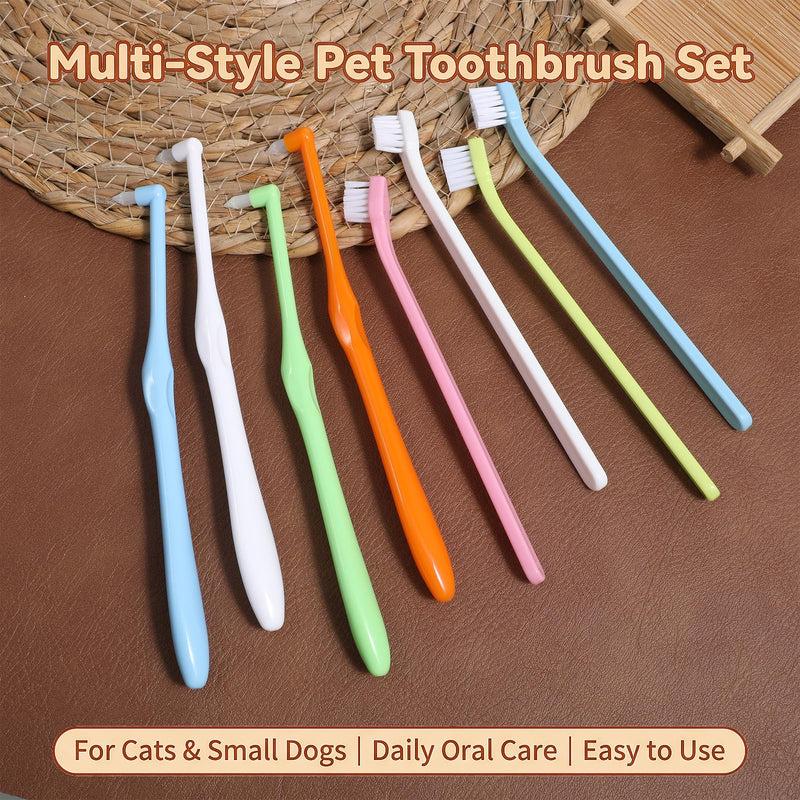 8 Pcs Small Dog Toothbrush Micro Head Cat Puppy Brushing Kit Pets Dental Care Cleaning Toothbrush Mini Portable Deep Soft Clean Teeth Bristles Multi Angle Round Pointed Tooth Brush for Kitten