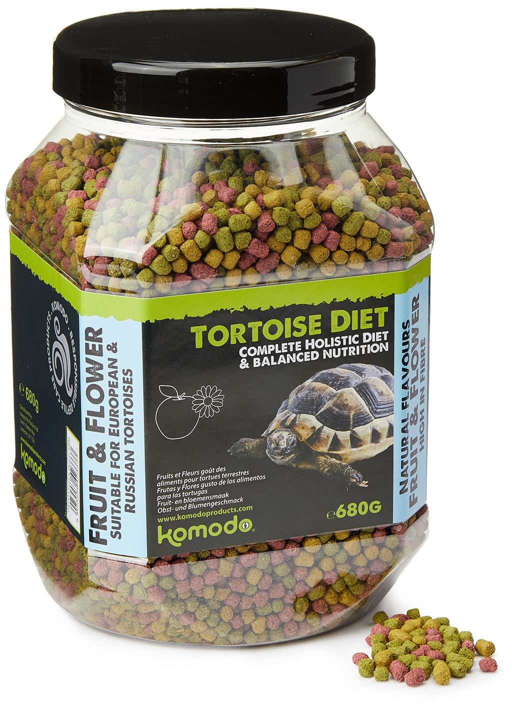 Komodo Complete Holistic Tortoise Diet Fruit and Flower 680 g, Balanced food for Tortoises, Natural Flavoured Tortoise Food 680 g (Pack of 1)