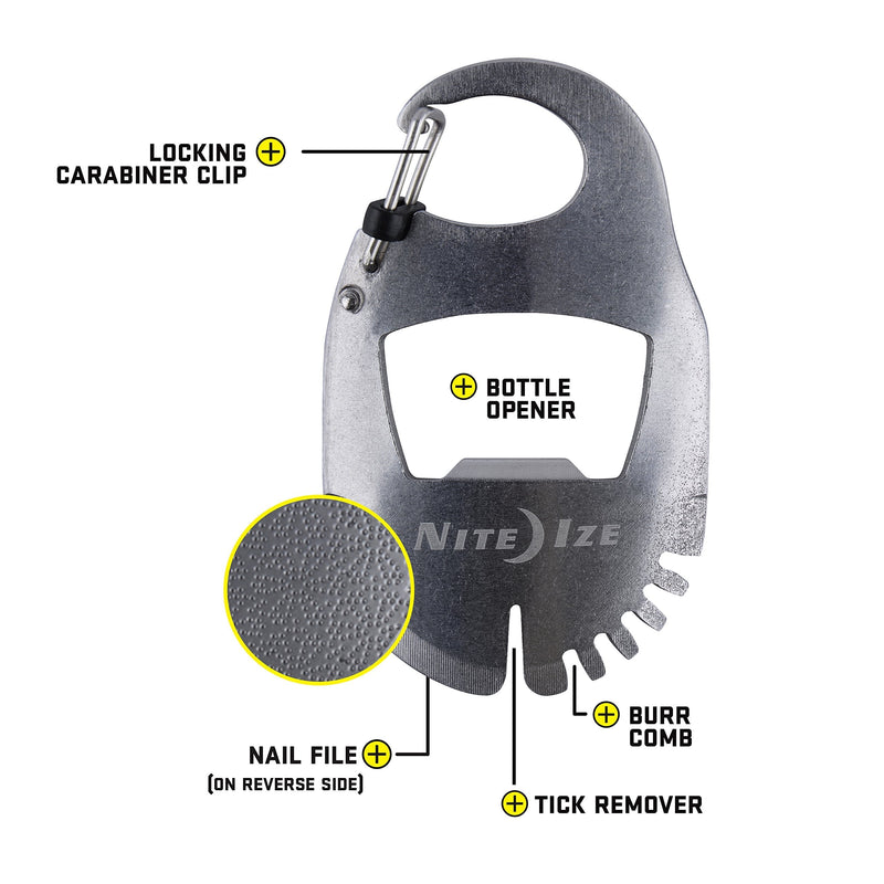 Nite Ize DoohicKey Pet Tool, Pet Multi Tool, Burr Comb, Tick Remover, Nail File, Bottle Opener, Stainless Steel - PawsPlanet Australia