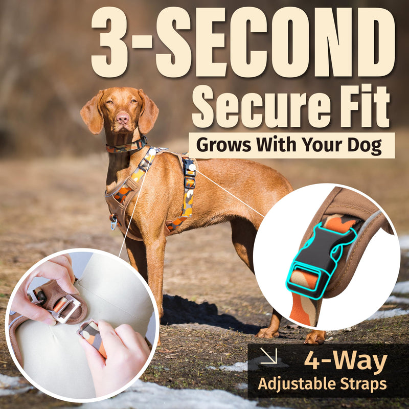 No Pull Dog Harness with Front & Back D-Rings,Water-Repellent 600D Oxford Fabric for Hiking,Training,Walking,Reflective Adjustable Vest,Lightweight Hardware Fit for Small Sized Dogs,Camo Orange XS XS (Chest 12’’-18’’) Camo Orange - PawsPlanet Australia