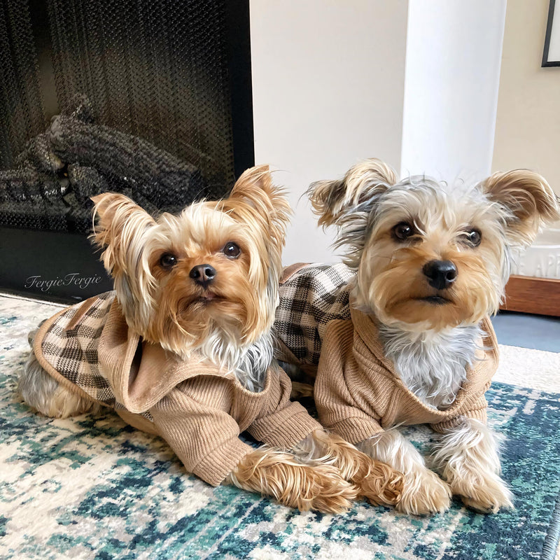 Fitwarm Tartan Plaid Dog Hoodie, Knitted Dog Clothes for Small Dogs Boy, Pet Sweatshirt, Knitted Sweater, Beige, Small Khaki - PawsPlanet Australia