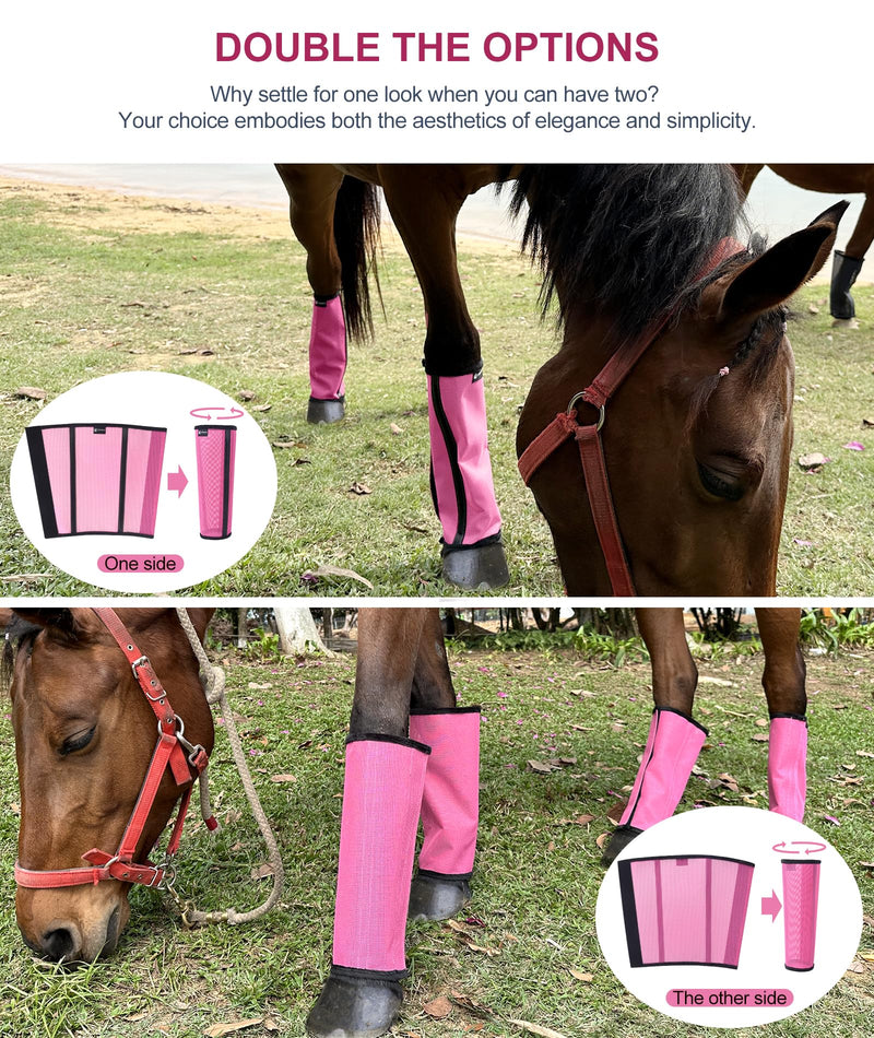 Pony/Donkey Fly Boots Set of 4, Breathable Mesh Protectores para Caballos, Indoor & Outdoor UV Protective Leg Boots for Turnout, Lightweight Fly Protection for Horse Legs（Small, Pink small(10~13 HH pony/donkey)
