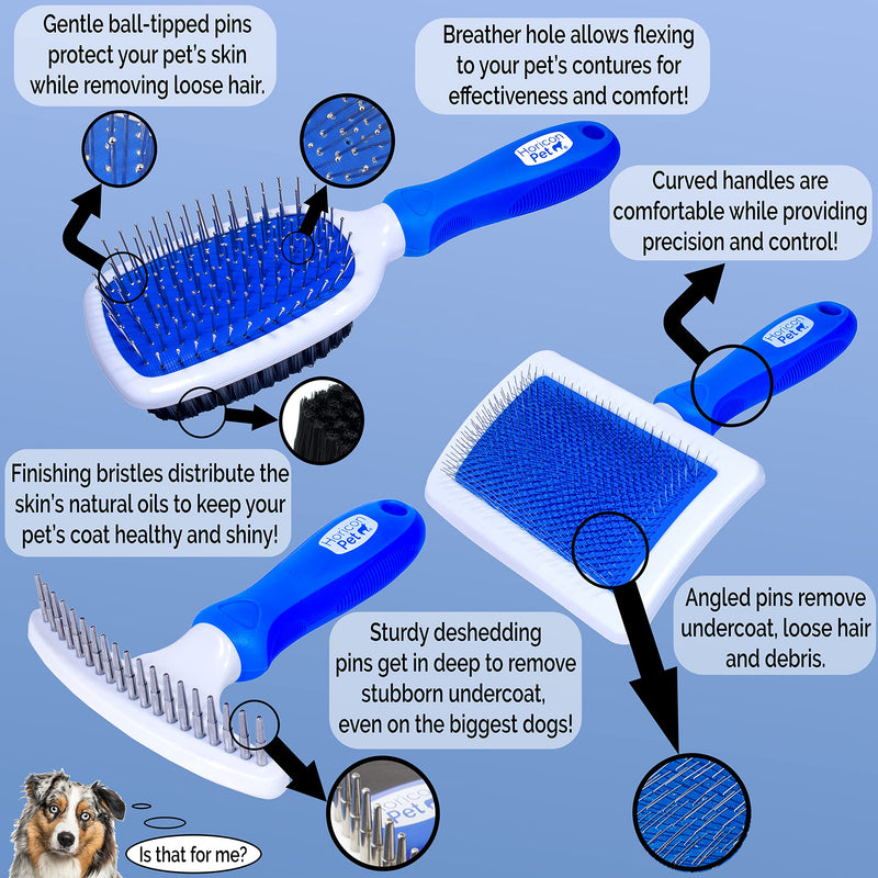 6 In 1 Premium Dog Brush Set - Dog Grooming Brushes - Ball Pin & Bristle Brush, Curved Blade Dematting Comb, Slicker Brush, Deshedding Edge Comb, Detangling Pet Comb - PawsPlanet Australia