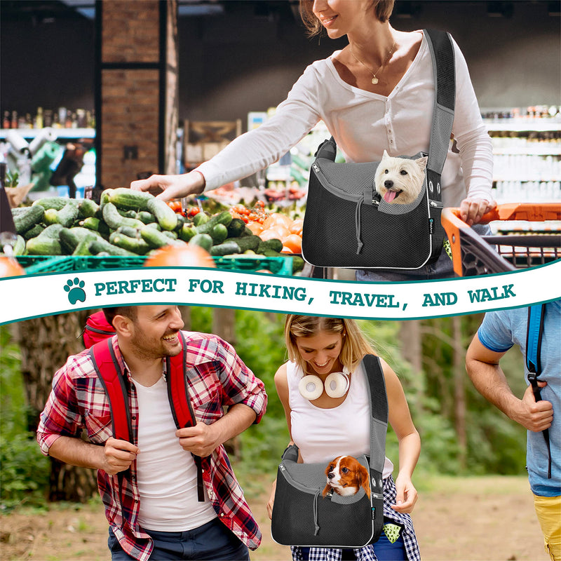 PetAmi Small Dog Sling Carrier, Soft-Sided Crossbody Puppy Carrying Purse Bag, Adjustable Sling Pet Pouch to Wear Medium Dog Cat Travel, Dog Bag for Traveling, Poop Bag Dispenser, Max 10 lbs, Black - PawsPlanet Australia