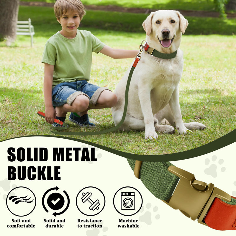 Nylon Dog Collar and Leash Set Durable - Adjustable with a Secure Fastening, Comfortable and Long - Lasting, Ideal for Walking, Training, and Outdoor, Green, XL Army green - PawsPlanet Australia
